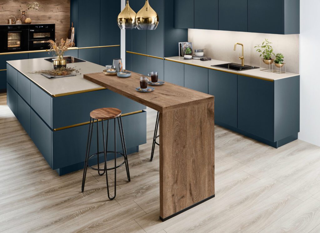 Nobilia Teal Matt Handleless Kitchen With Island 2 | Kutchenhaus, Reigate